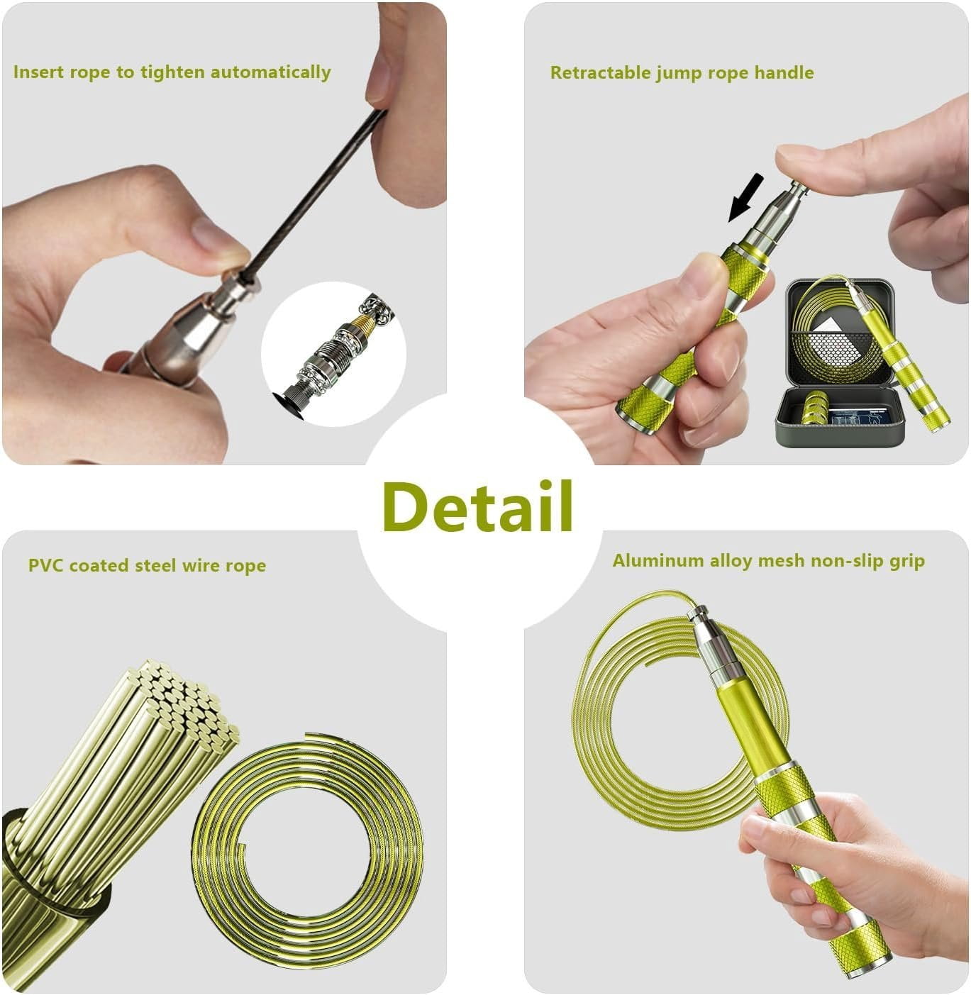 Retractable Jump Rope - No Tool Adjustable, Fits in Pocket, -Free Steel  for Travel & Gym