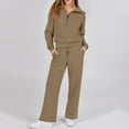 thumbnail image 3 of Fgvctg 2 Piece Sets for Women Fleece Half Zip Sweatshirts Lounge Sets Sweatsuit Wide Leg Sweatpants Comfy Jogger Fall Tracksuits with Pockets Khaki XL, 3 of 6