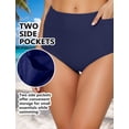 thumbnail image 4 of FEOYA Women's High Waisted Bikini Bottom Ladies Full Coverage Swim Bottoms Tummy Control Bathing Suit with Pockets Swimsuit Shorts for Gym Swimming S Blue, 4 of 7