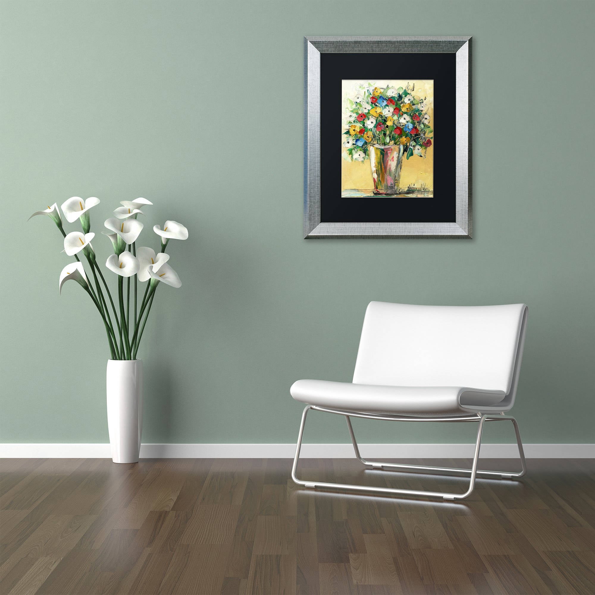 Trademark Fine Art "Spring Flowers in a Vase 9" Canvas Art by Hai Odelia, Black Matte, Silver Frame