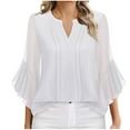 thumbnail image 2 of Viluyesy Women's 3/4 Sleeves T-Shirt V-Neck Shirt Tops Petal Loose Blouse White Size 2XL, 2 of 4