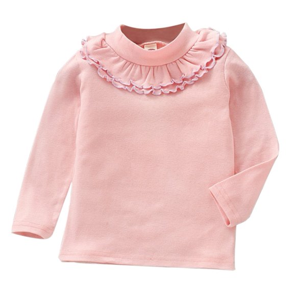 Child Kids Girls Long Sleeve Solid T-Shirt Soft Casual Ruffle Neck Tops Clothes