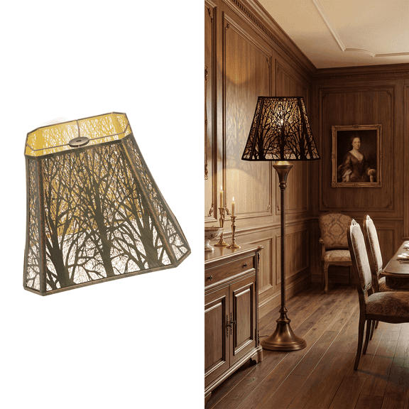 SWAIFDEE Rectangle Lampshade With Forest Pattern, Large Lamp Shades For Table Lamps And Floor Lamps, Spider 8x13.9x11in Metal Lamp Shades