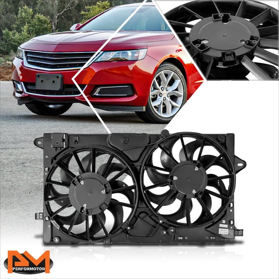 PM PERFORMOTOR for 10-17 Lacrosse/Regal/Impala Dual Radiator & A/C Cooling Fan Assembly Shroud