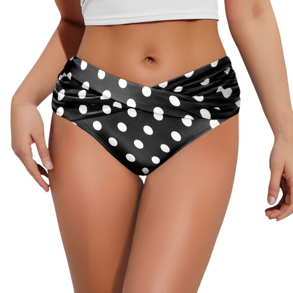 Womens Swim Bottoms Women's Dot Bikini Bottom Front Swimsuit Ruched Bathing Suit Bottoms Black L