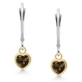 thumbnail image 2 of Gem Stone King 925 Sterling Silver and 10k Yellow Gold Brown Smoky Quartz Drop Dangle Earrings for Women (0.88 Cttw, Heart Shape 5MM), 2 of 4