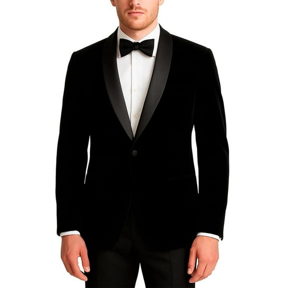 Adam Baker Men's Velvet Dinner Jacket, One Button Tuxedo Jacket - Blazer with Satin Shawl Collar - Slim Fit Dinner Jackets for Men for Wedding & Prom