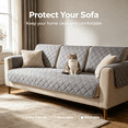 thumbnail image 4 of Reversible Sofa Cover Washable Couch Cover for Dogs with Elastic Straps Water Repellent Furniture Couch Protector for 3 Cushion Couch Sofa Pet Friendly(Gray), 4 of 8