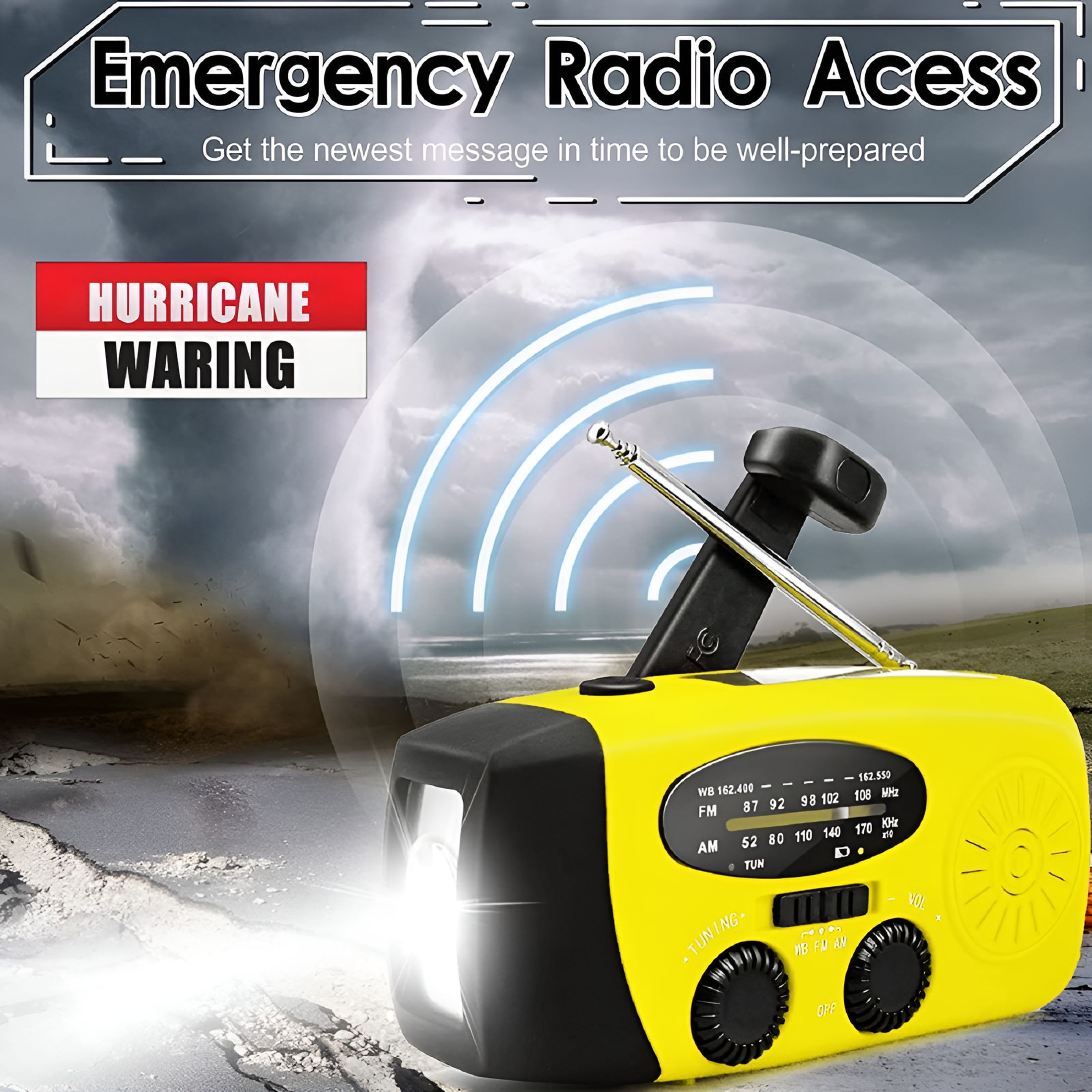 GJX 2026 New Emergency Hand Crank Radio with Led Flashlight,Am/Fm Noaa Portable Weather Radio with 1200Mah Power for Camping,Hiking,Travel,Emergency