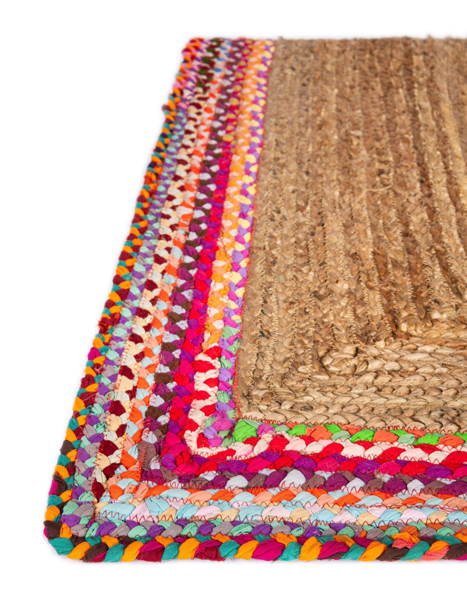 Unique Loom Braided Jute Collection Area Rug - Manipur (2' x 3' 1" Rectangle Natural/Blue)