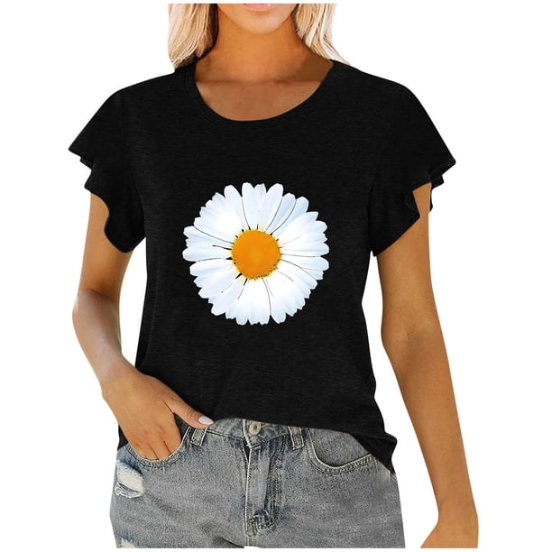 Mujeres Manga Corta Tops Moda Imprimir Blusa Divertida, Cuello Redondo Poliéster Spandex Tee