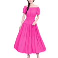 thumbnail image 3 of Gibobby Vestidos Casuales para Mujer Fuera del hombro Un cuello Algodón Seda Vestido floral 2024 Verano de manga corta Falda larga Estilo étnico Falda d(RD1,Talla única), 3 of 4