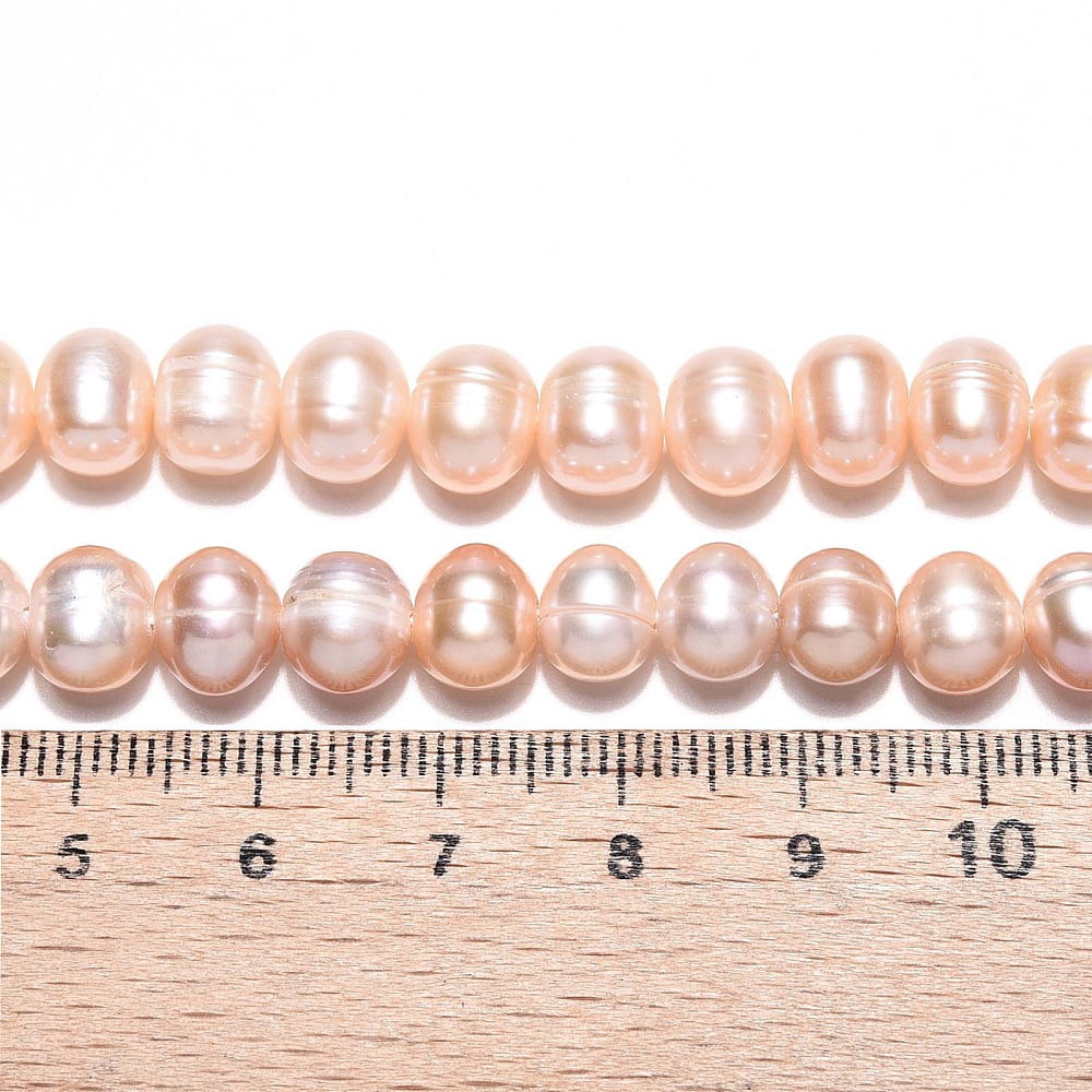 2 Strand Natural Cultured Freshwater Pearl Beads Strands Grooved Potato PeachPuff 6~7.5x7~8.5mm Hole: 0.7mm about 52~55pcs/strand