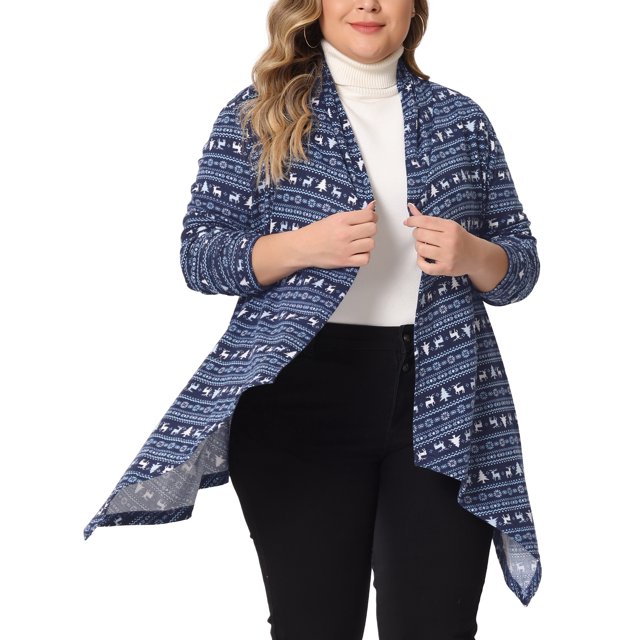 Agnes Orinda Ropa de abrigo para mujer de tallas grandes, primavera, otoño, invierno, suéter de punto asimétrico, cárdigan 2X azul marino