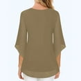 thumbnail image 5 of Vekome Womens Blouses 3/4 Sleeve Plus Size Pullover Tops Loose V Neck Casual Tee Shirts Solid Color Summer Blouses Brown, 5 of 8