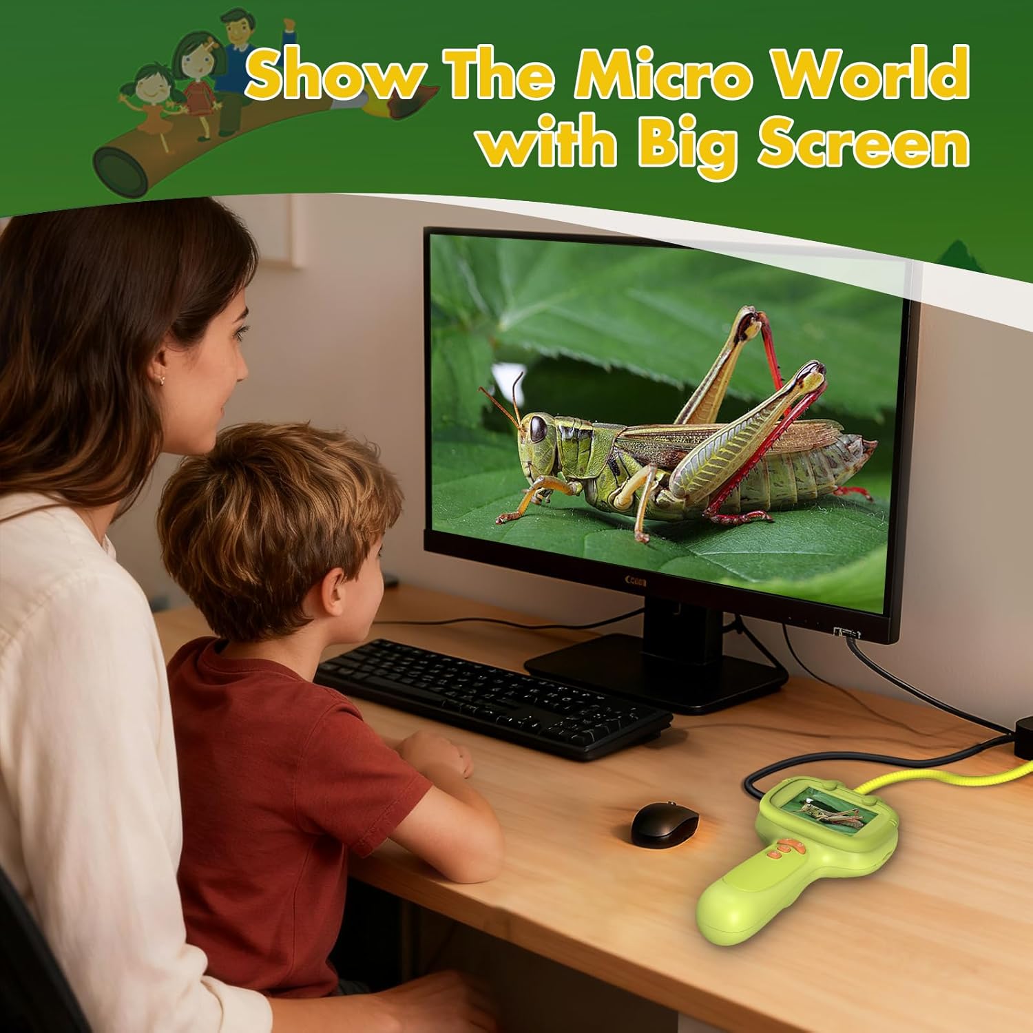 Borescope Camera with Light, Handheld Endoscope Camera for Outdoor Adventures & Nature Discovery, Outdoor Toys Gifts for Boys Girls, Yellow