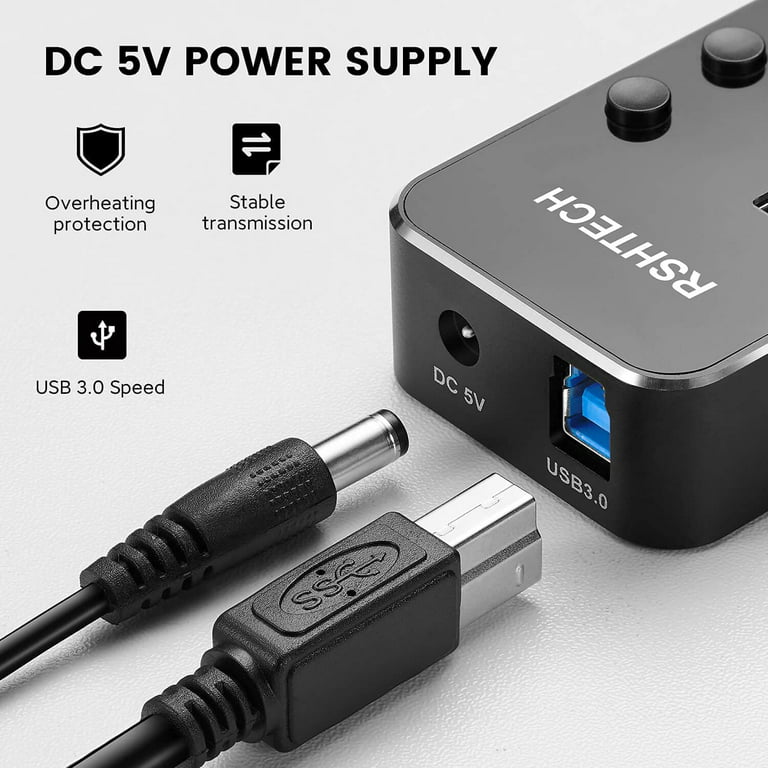 4-Port Self-Powered USB-C Hub with Individual On/Off Switches, USB 3.0  5Gbps Expansion Hub w/Power Supply, Desktop/Laptop USB-C to USB-A Hub, USB  Type
