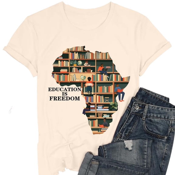XIAONU Women Letter Map Graphic T Shirt Crew Neck Short Sleeve Everyday Top