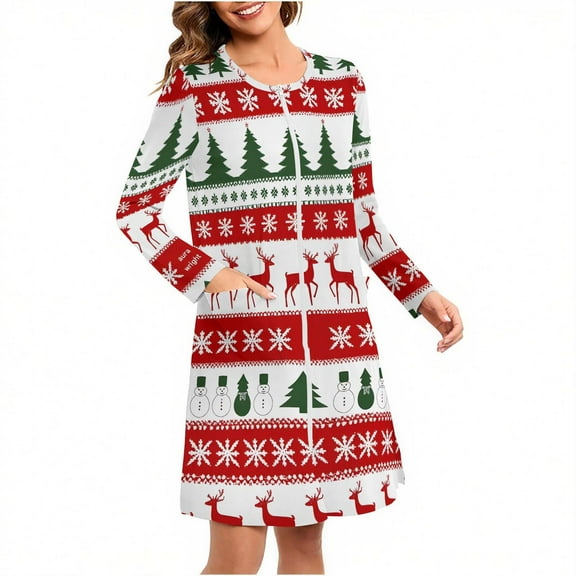SwiftWear Christmas Plaid Print Relaxed Fit Sleep Robe - Women's Long Sleeve Loungewear, Soft Brushed Fabric with Festive Design