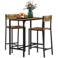 thumbnail image 1 of 3-Piece Industrial Bar Table Set with 2 High Back Stools, Rustic Brown MDF & Steel Frame Counter Height Bistro Set for Indoor Kitchen or Outdoor Patio, 35" L x 17.75" W Table, 1 of 7