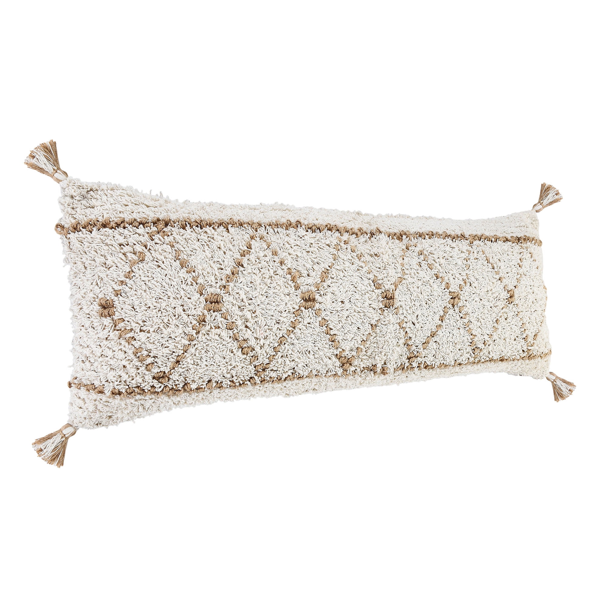 LR Home Ox Bay Hand-Woven White/Brown Diamond Cotton Blend Pillow Cover