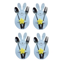 NSESSHome 4pcs Rabbit Head Cutlery Set silverware holders Easter tableware bag easter bunny decorations easter cutlery bags spoon holder Bunny Cutlery Bag candy bunny Cloth supplies pouch