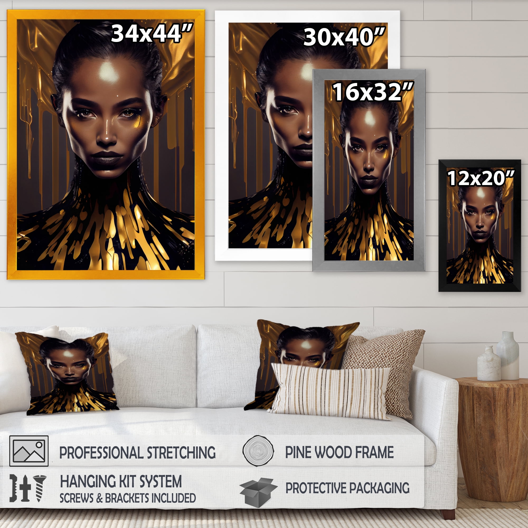 Designart Sensual Liquid Gold Woman III Framed Wall Art