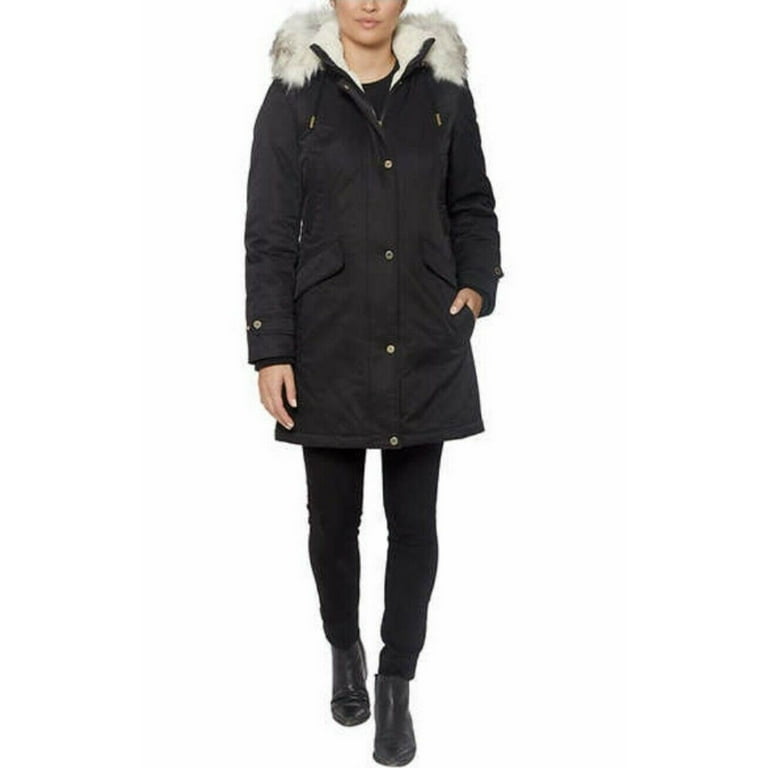 1 Madison Expedition Women's Faux Fur Trim Parka Jacket, Black