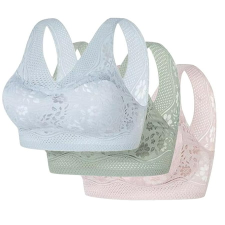 REORIAFEE Womens Underwear and Bras 3 Pack Gathered Together Wirefree Bras Solid Brassiere Breathable Wide Strap Comfy Corset Underwear Classic Comfortable Support Lingerie Gray XL