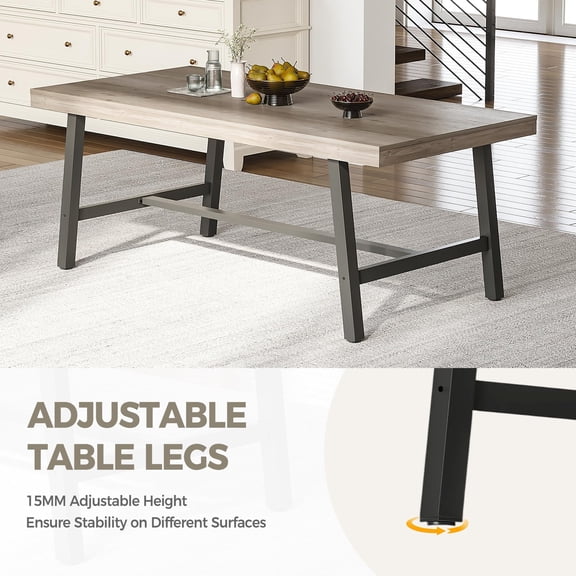 Garvee Modern Farmhouse Dining Table Set for 8-12 – 71" Large Grey Wooden Rectangular Table with Metal Frame, Adjustable Feet, Perfect for Kitchen, Dining or Living Room, Set of 2, Grey, 2 Tables