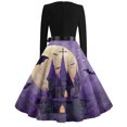 thumbnail image 4 of WTOBBY Women's Retro Halloween Printed Dress Featuring V-Neckline, Slim Casual Design, Long Sleeves, and Comfortable Fit for Party Wear ,Purple M, 4 of 5