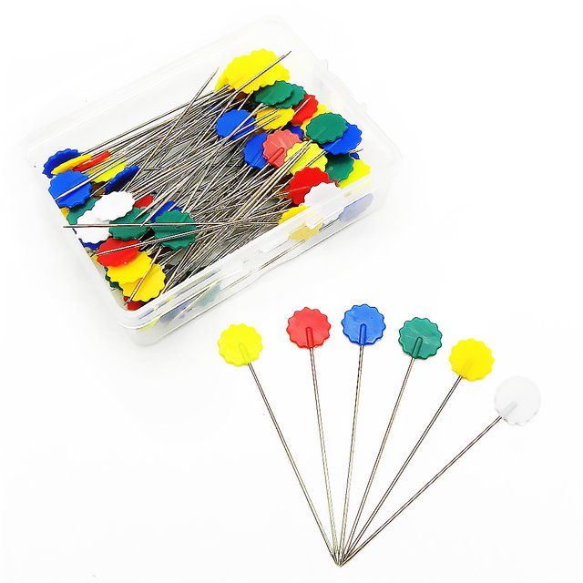 100Pcs Plastic Flat Head Pins Straight Quilting Pins Mixed Color DIY Sewing Needles, Dark Color Flower