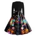 thumbnail image 3 of Women's Retro Halloween Evening Midi Dress, Square Neck High Waist Fit Flare Dress, Cat Pumpkin Print Flared Skirt Vintage Costume for Autumn Halloween Events Royal Blue B 5XL, 3 of 4