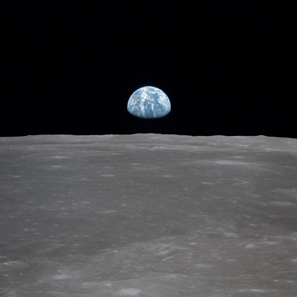Apollo 11 Earth Rise Over The Moon Earth On The Horizon In The Mare