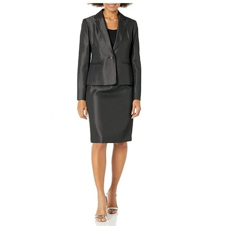 Le Suit Women's Petite Shawl-Lapel Printed Skirt Suit Black Size 12 P