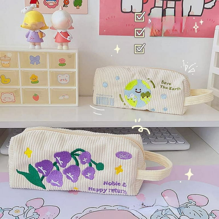 DanceeMangoo Kawaii Pencil Case Cute Corduroy Pencil Case Bag