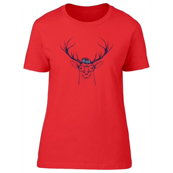 Deer Head In Glasses Hand Drawn T-Shirt Women -Image by Shutterstock, Female Large