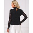 thumbnail image 4 of DARING DIVA Women's Basic Lace Long Sleeve Ruffle Neck Floral Blouse XL Black, 4 of 5