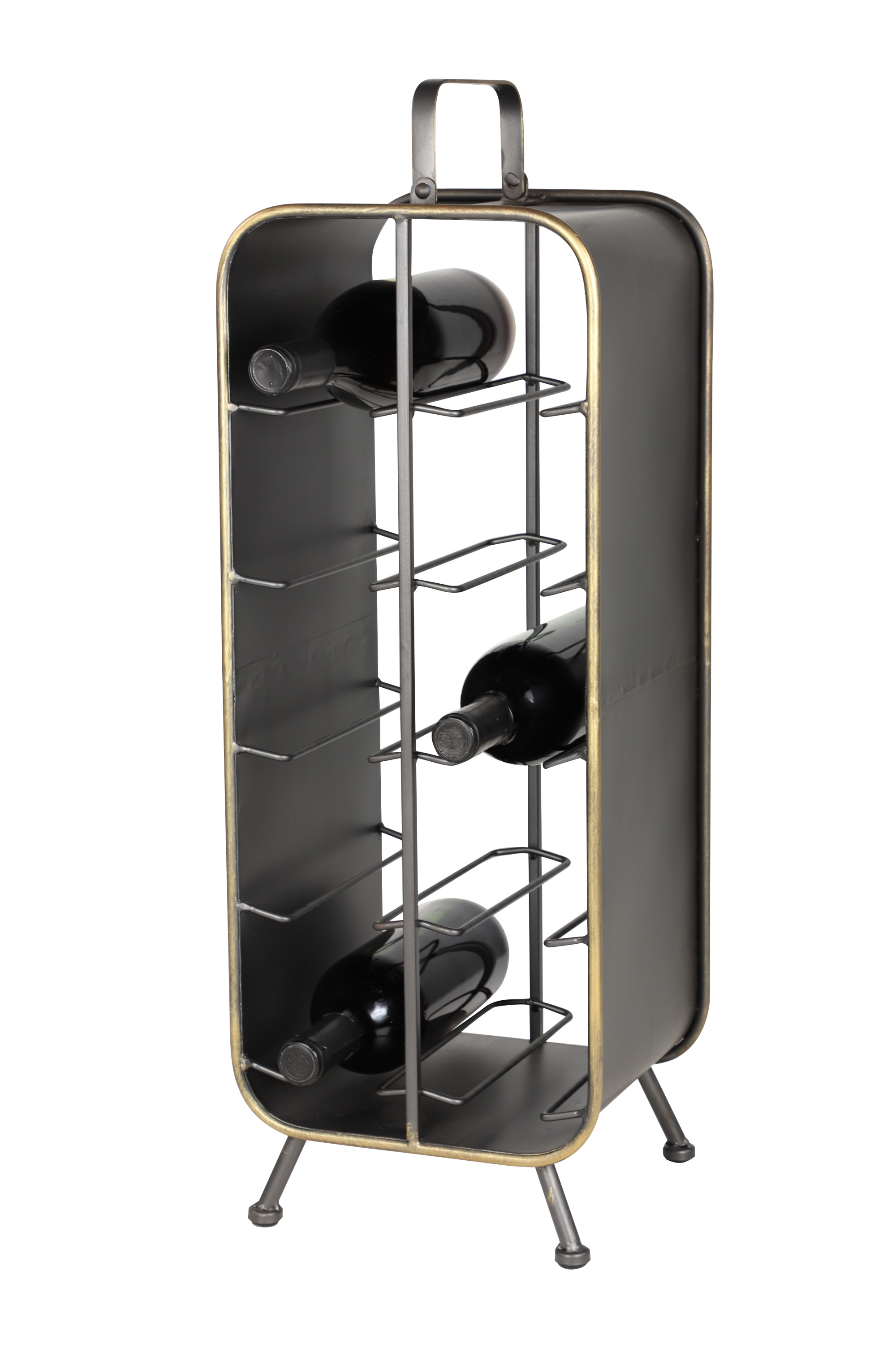 DecMode Large Rectangular Black Metal Wine Rack with Handle, Feet, and