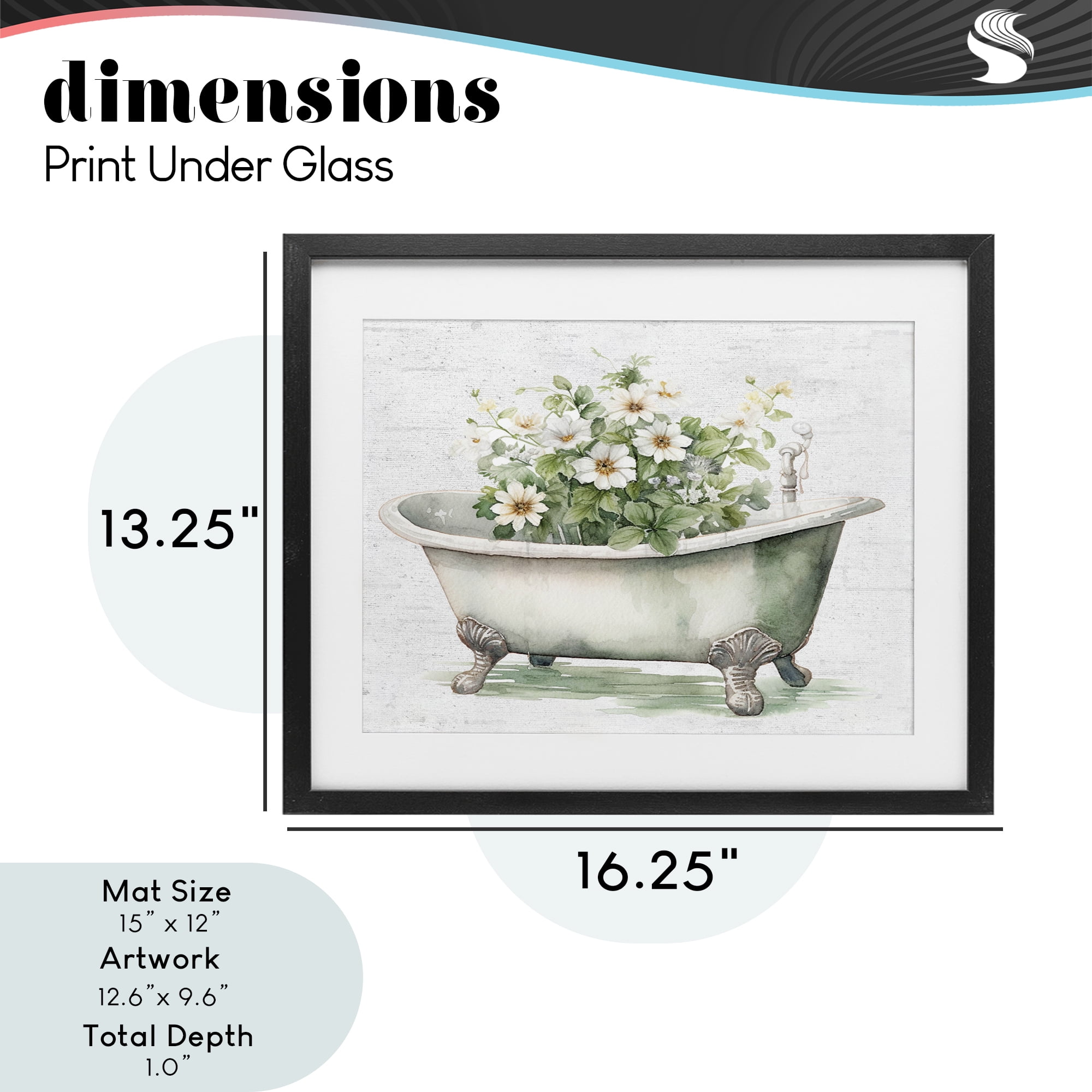 Boho Tub with Daisies Black Framed Print Under Glass, design by Lettered and Lined