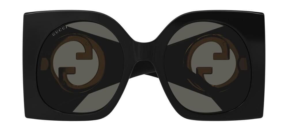 Gucci GG 1254S 001 GG Logo Black Gold Grey Oversized Woman Sunglasses