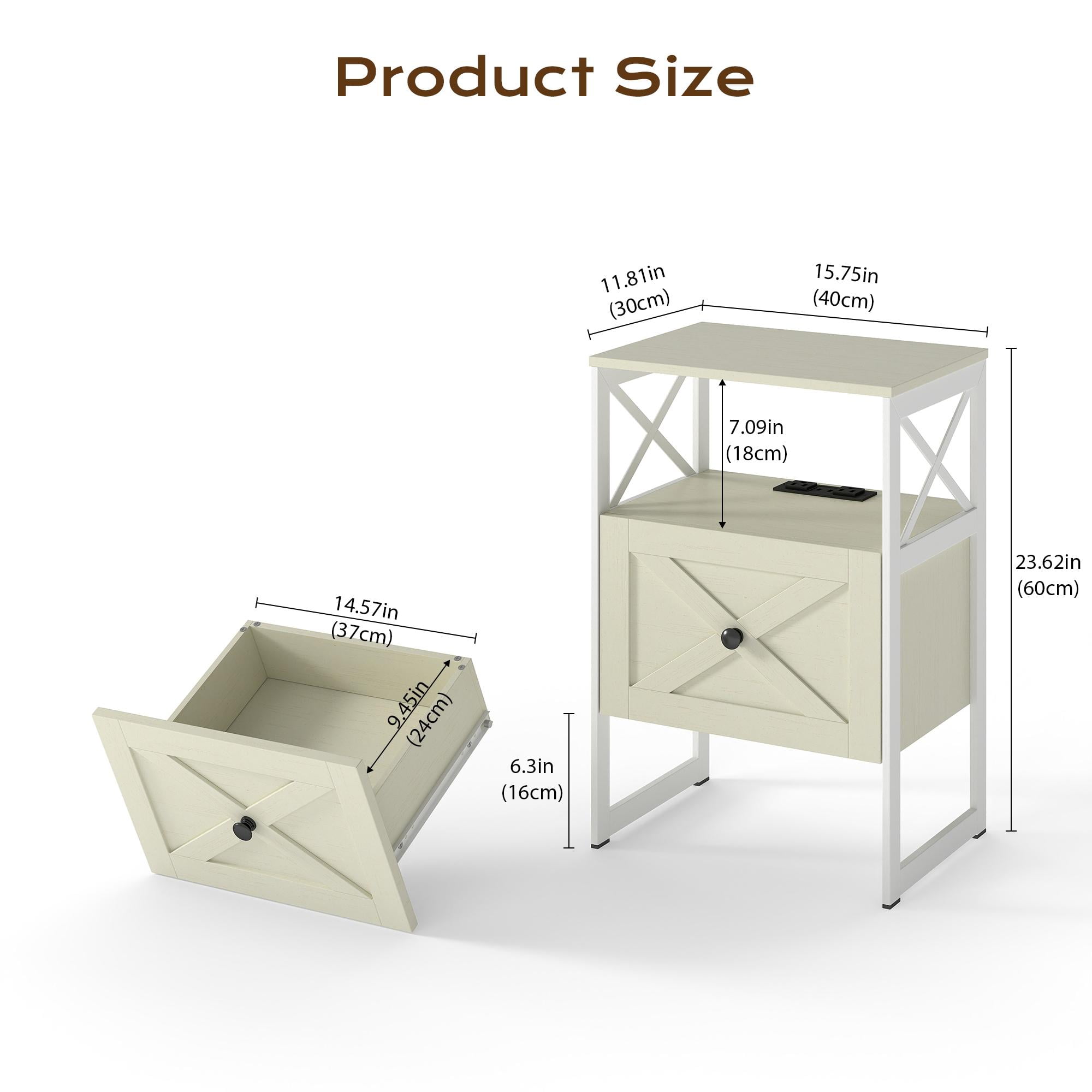 Manxile Nightstand with Drawers & Shelf Bedside End Table for Bedroom,White