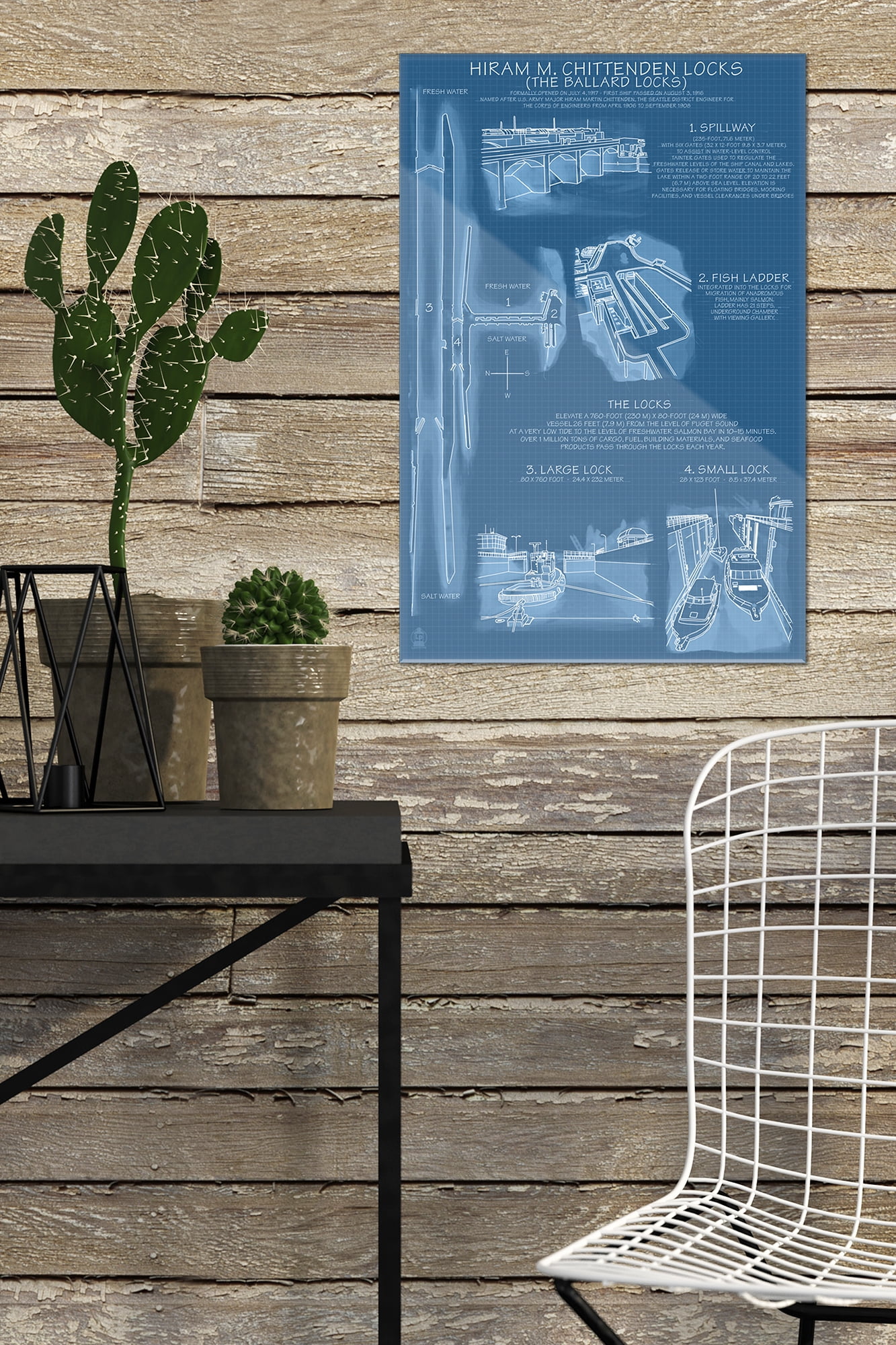 Seattle Washington Ballard Locks Technical Blueprint Version Lantern Press Artwork 12x18 Acrylic Wall Art Gallery Quality