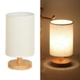 thumbnail image 2 of DOLITY Modern Bedside Table Lamp Wood Base Shade LED USB Rechargeable Nightlight White Linen, 2 of 6
