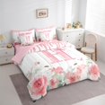 thumbnail image 3 of jejeloiu Personalized Letter H Bedding Comforter Set 7 Pieces,Bow Knot Monogrammed Full Bedding Set,Rustic Flower Floral Fitted Sheet Flat Sheet For Children,Ultra Soft Bedroom Decor Reversible, 3 of 8