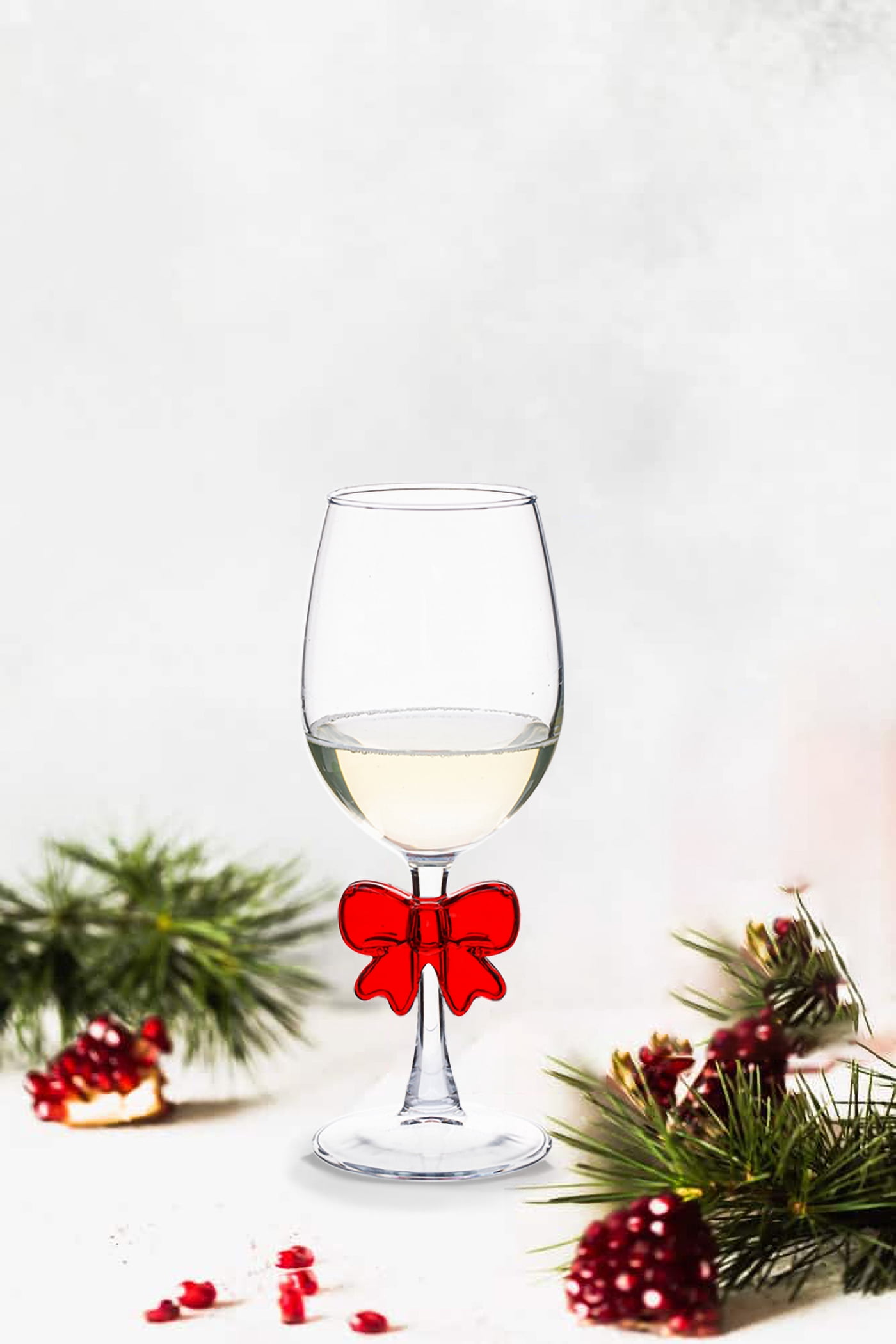 White Wine Glass with Bow Holiday Time