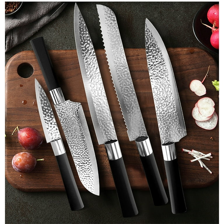 Myvit Kitchen Knives Set Japanese Knife Professional Chef Knives Hammered  Anti Stick Stainless Steel Blade Slicing Knife for Meat Fruit Vegetable 