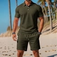 thumbnail image 3 of Men's Casual 2-Piece Quick-Dry Set, Loose Breathable Short Sleeve Polo Shirt and Elastic Waist Shorts, Summer Outfit For Travel and Sports,Army Green,L, 3 of 6