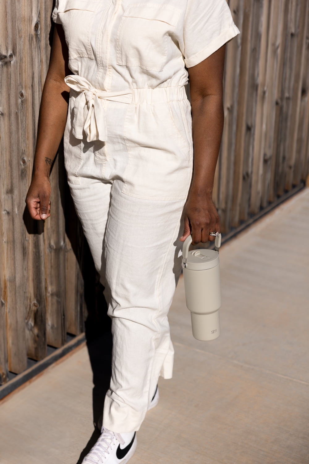 Simple Modern 30 fl oz Insulated Stainless Steel Trek Pivot Tumbler with Straw Lid and Top Handle|Almond Birch