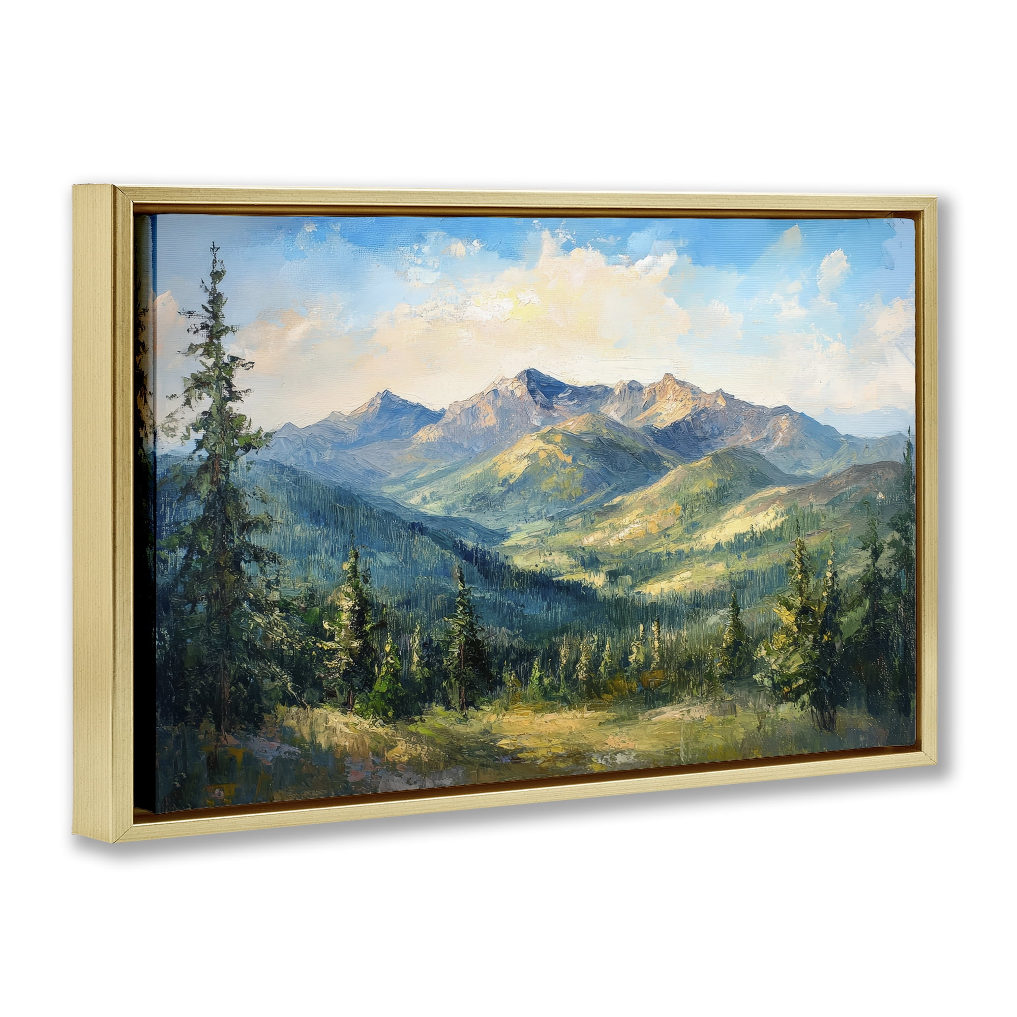 Stupell Industries Valley In The Mountains Gold Framed Floater Canvas Wall Art, design by Petal Prints Design